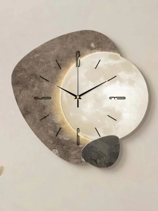 Veloura Modern Moon Wall Clock - Taupe and White Aesthetic Home Decor - Picture 7 of 9